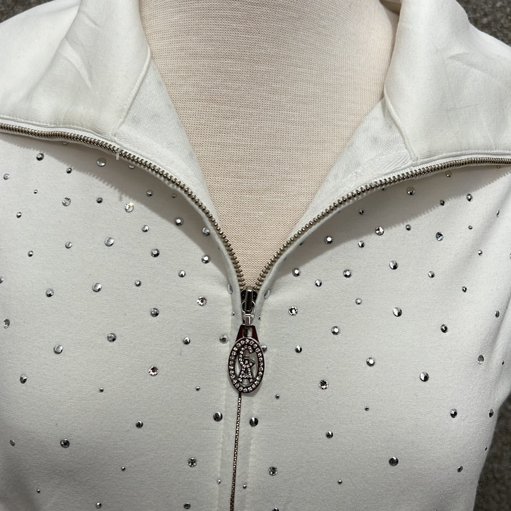 Embellished Christine Alexander White Stretch Jersey Collared Vest size small